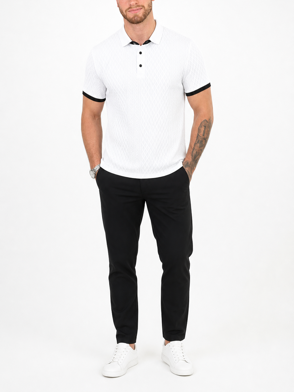 Mens Jacquard Block Collar Casual Shirt