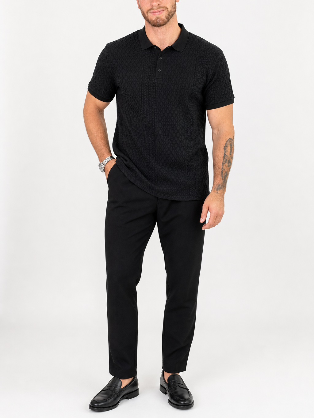 Mens Jacquard Block Collar Casual Shirt