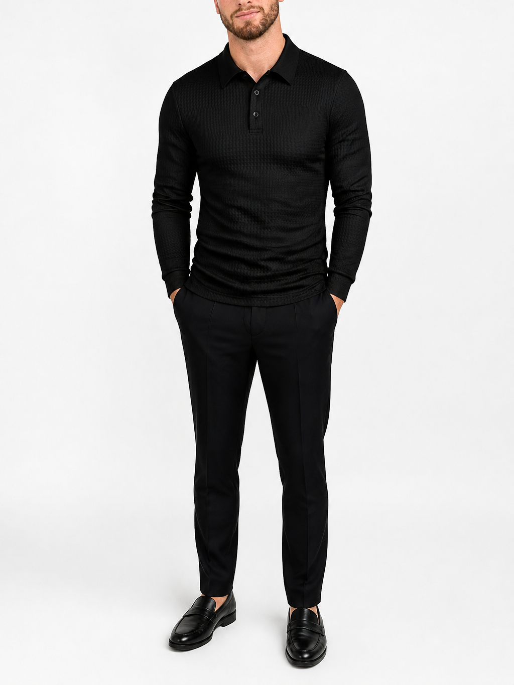 Men's Jacquard Ribbed Long Sleeve Shirt