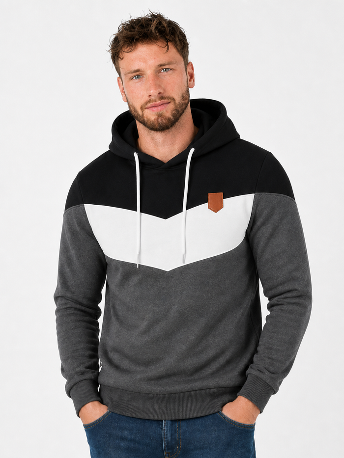 Men's Lined Hoodie – Colour Block, Relaxed Fit