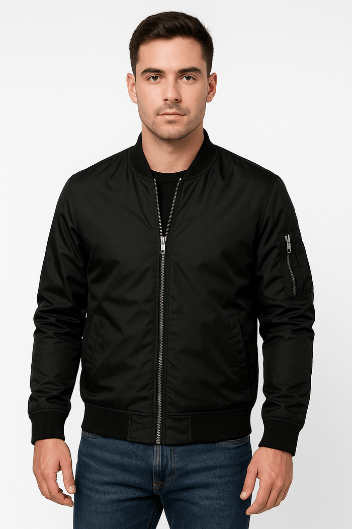 Men's Lightweight Bomber Jacket – Ribbed Collar, Side Pockets