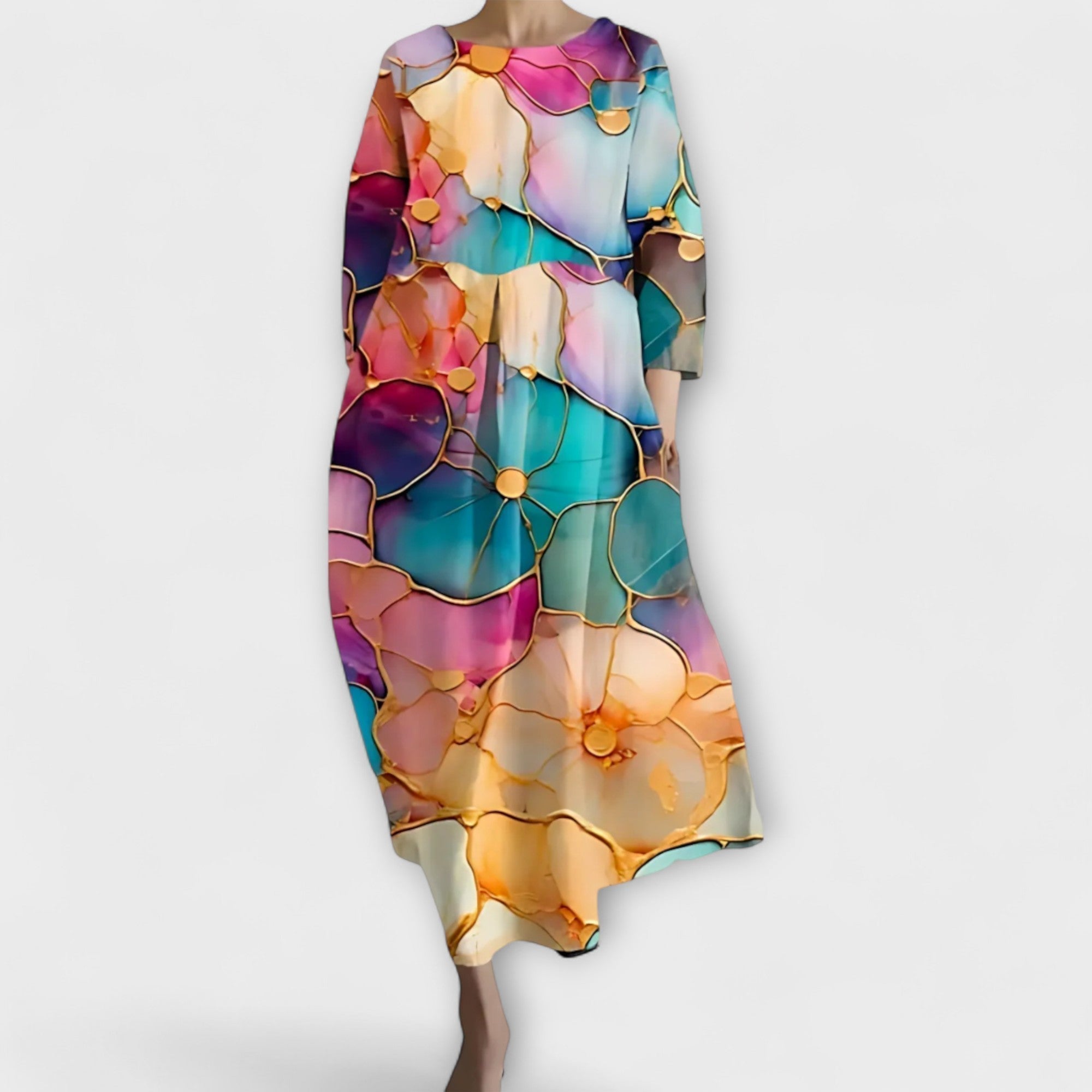 Colorful Dress With V-Neck