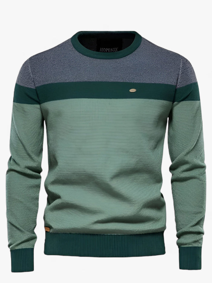 Men's Colour Block Jumper – Cotton Crew Neck, Regular Fit
