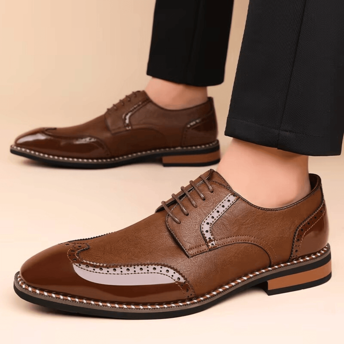 Men's Two Tone Oxford Shoes – Full Grain Leather, Lace-Up