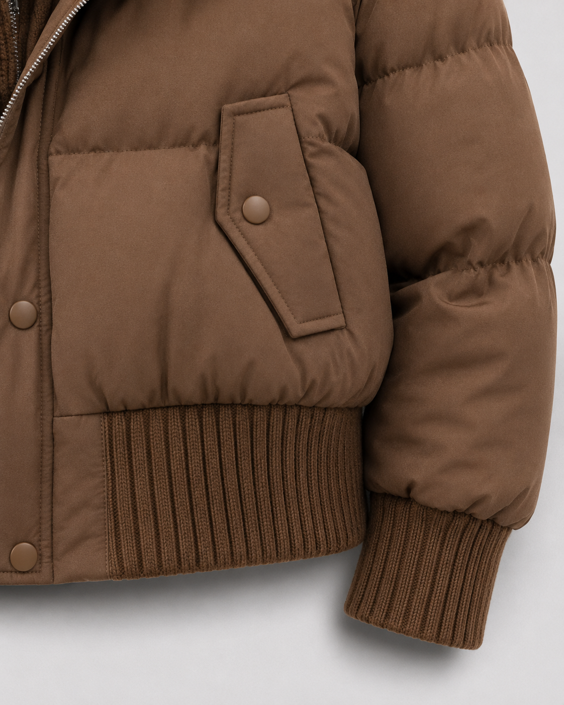 Women's Cropped Puffer Jacket – Ribbed Knit Collar